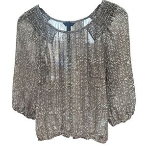Banana Republic Sheer Chiffon Blouse Brown/Wht Abstract Print Women’s M
